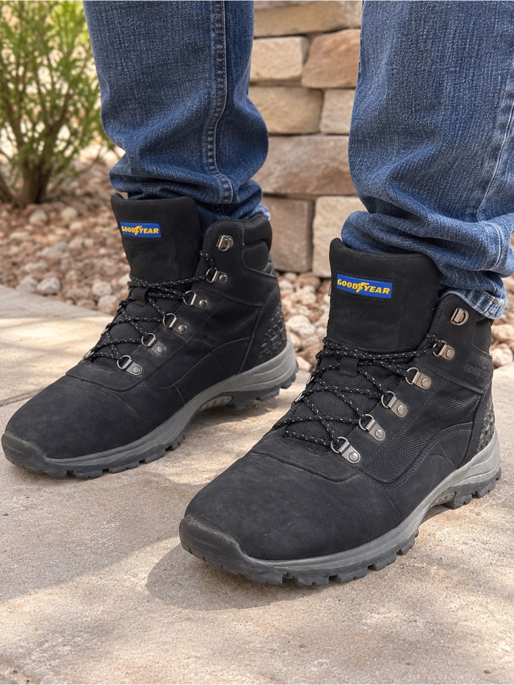 Goodyear Montana-P Men’s Black Hiking Leather Work Boots Lace Up Size US 11